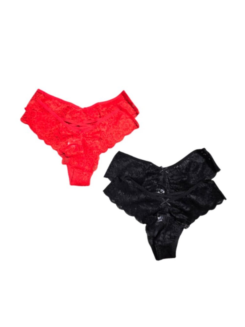 NIP | 4-Pack Floral Lace Underwear | Black & Crimson Red | Strappy Detail | Medi